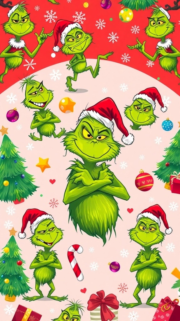 Grinch-Themed Christmas Wallpaper Grinch-themed Christmas wallpaper with playful designs and vibrant colors.